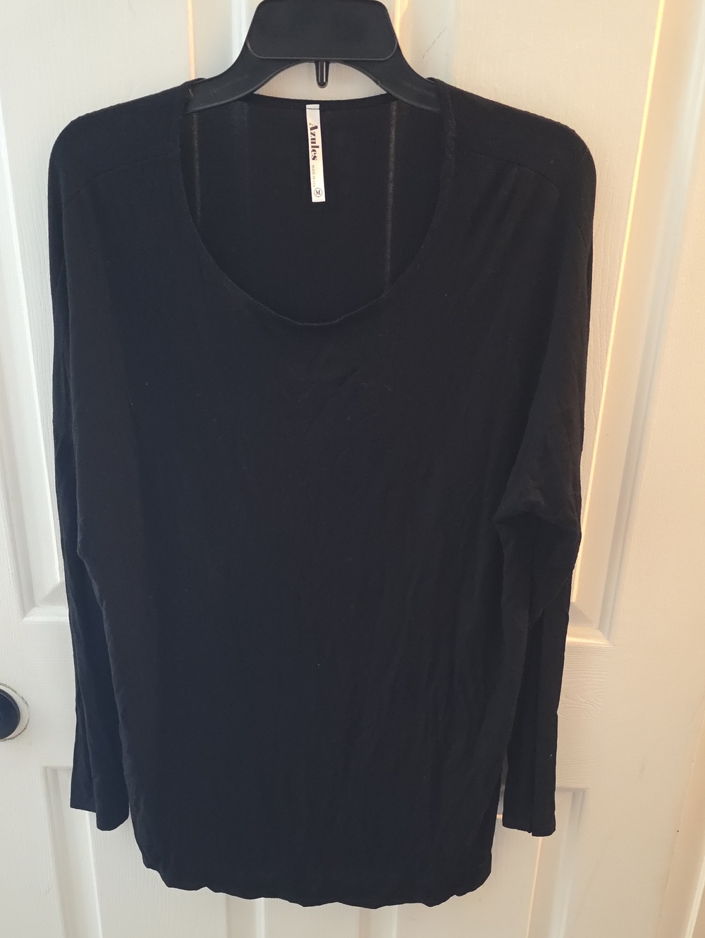 Azules Black Long Sleeve Scoop Neck Top